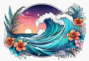 sea,, night, flower, palm, animal tattoo idea