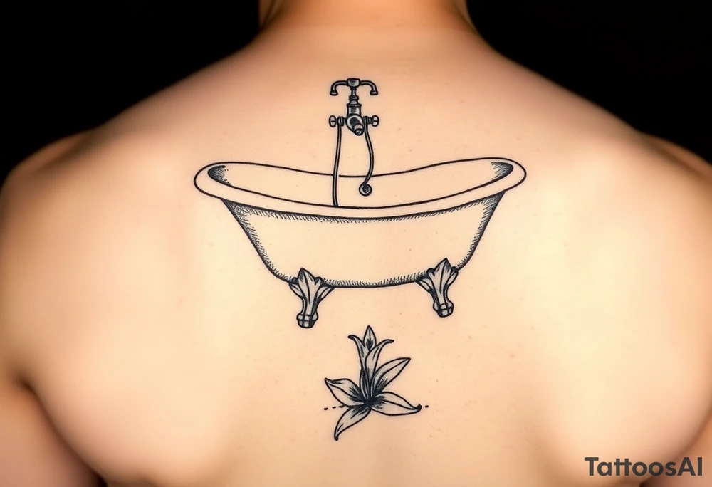 clawfoot bathtub with faucet and lily coming up out the floor tattoo idea