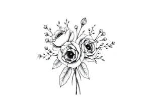 vintage bouquet of wild roses and meadow flowers with morning dew tattoo idea