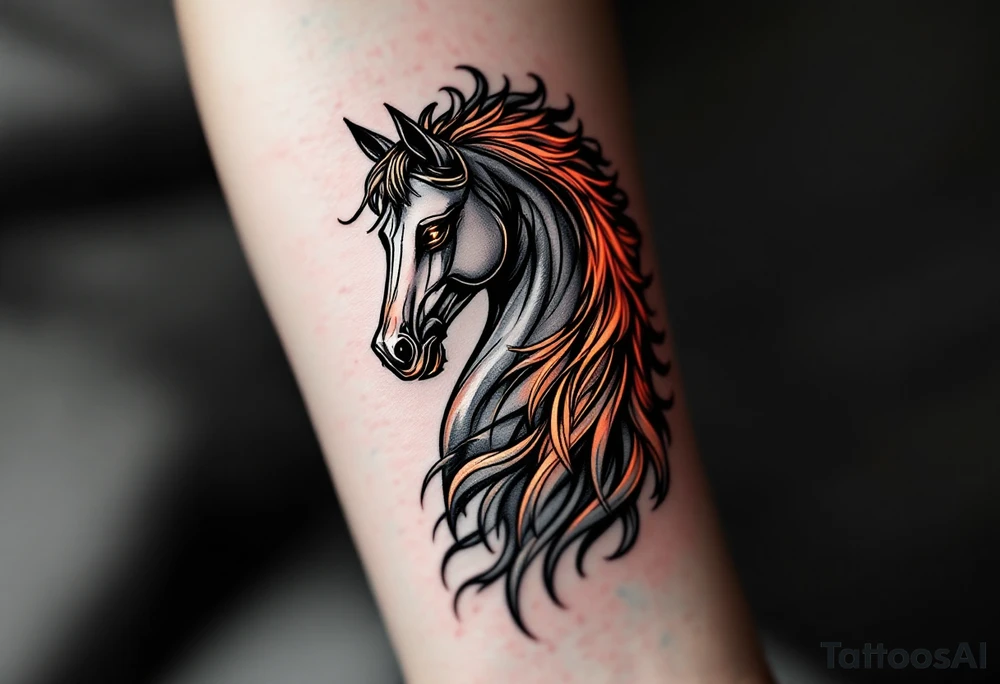 a knight of chess piece. it doesn't have legs, it's a chess piece. 
The knight piece is depicted in motion, slightly tilted forward as if it's charging or coming out of the shadows. The knight’s face is detailed but with a focus on the horse's strong features: its mane flowing in the wind, and the body etched with intricate details to represent strength and agility. The knight is emerging from a shadow, with the front part of the body illuminated in soft, warm light. The shadowed portions near the back and tail create a mystical aura. tattoo idea