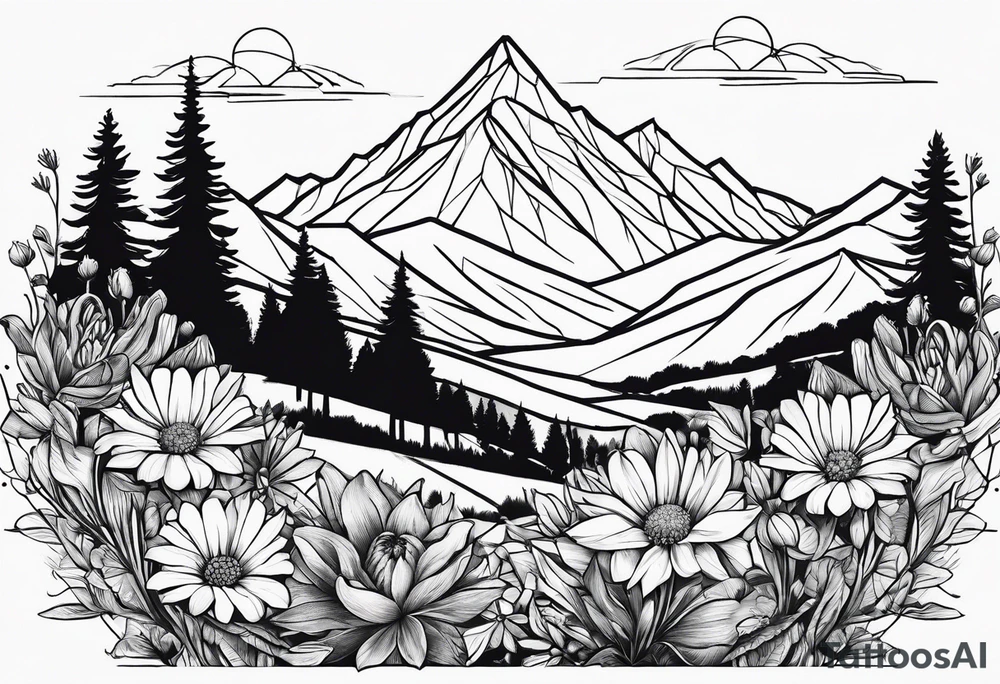 wildflowers, sunshine, mountains tattoo idea