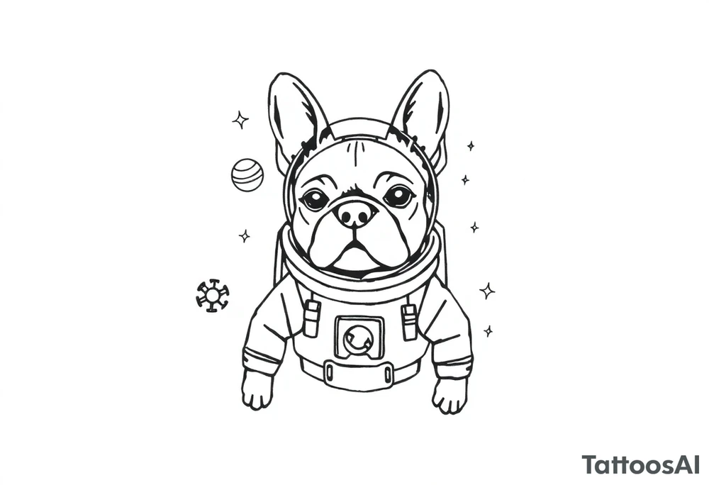 a space themed tattoo of my french bulldog mars. include elements in space like planets and stars. mars should be depicted as a astronaut tattoo idea