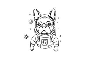 a space themed tattoo of my french bulldog mars. include elements in space like planets and stars. mars should be depicted as a astronaut tattoo idea