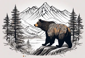 Bear in the mountains, hunting elk and deer tattoo idea