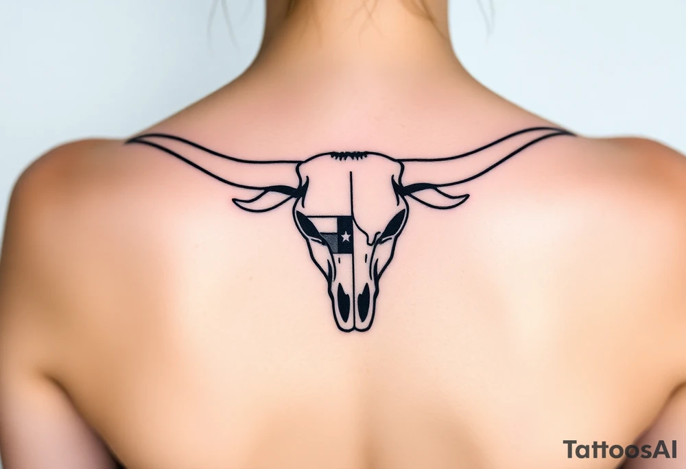 Longhorn skull with revolvers either side and Texas flag tattoo idea