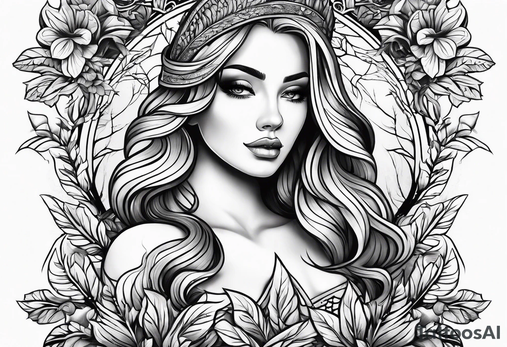 wood with foliage tattoo idea