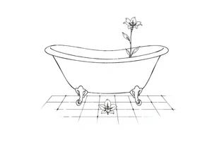 Clawfoot bathtub with lily coming up from tile floor tattoo idea