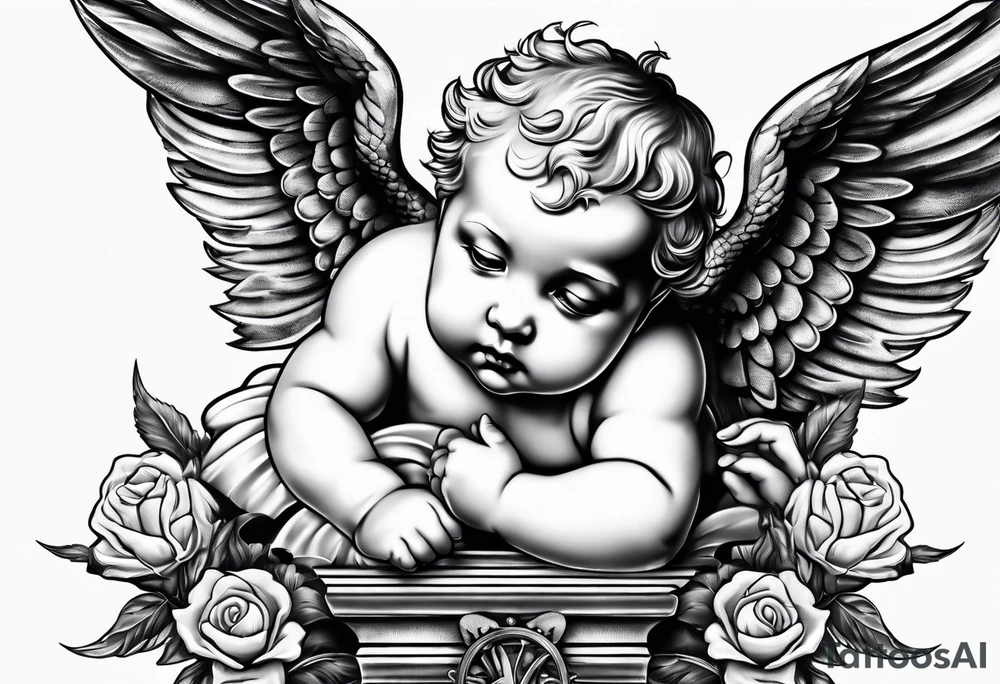 Cherub looking down tattoo idea