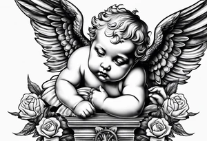Cherub looking down tattoo idea