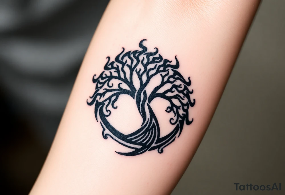 Swirling 
Tree moving in a spiral direction tattoo idea