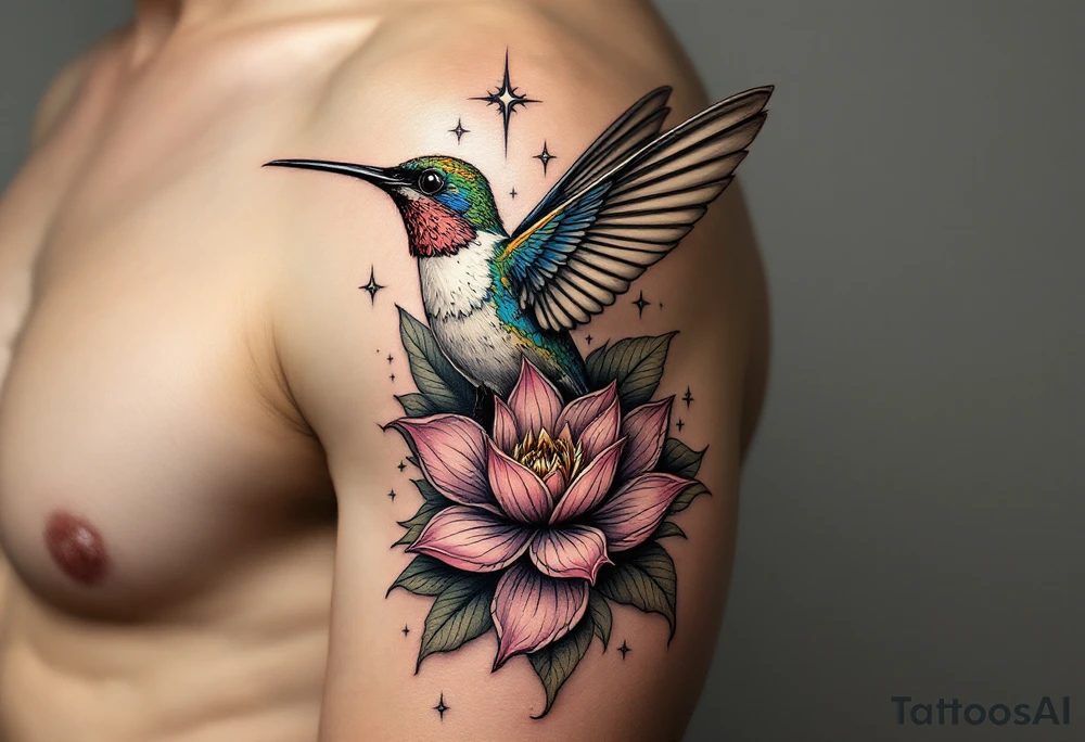 hummingbird and lotus flower, egyptian theme tattoo idea