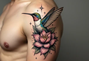 hummingbird and lotus flower, egyptian theme tattoo idea