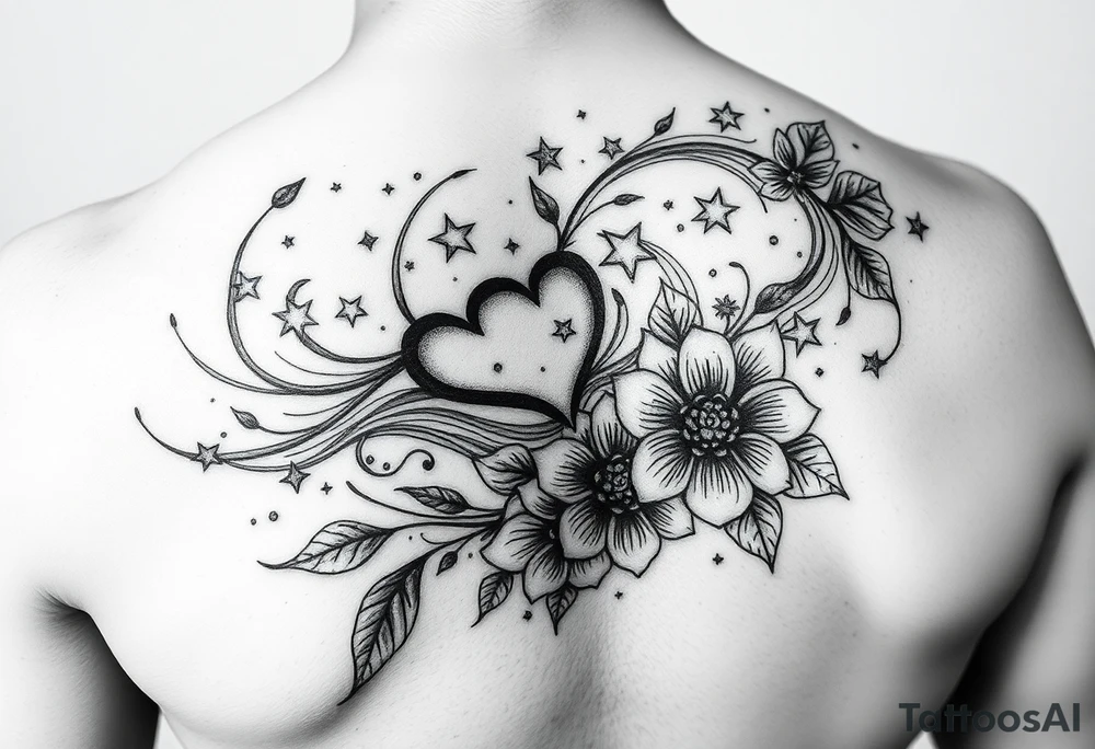 I want swirling lines like wind with hearts and stars an flowers with makeup tattoo idea