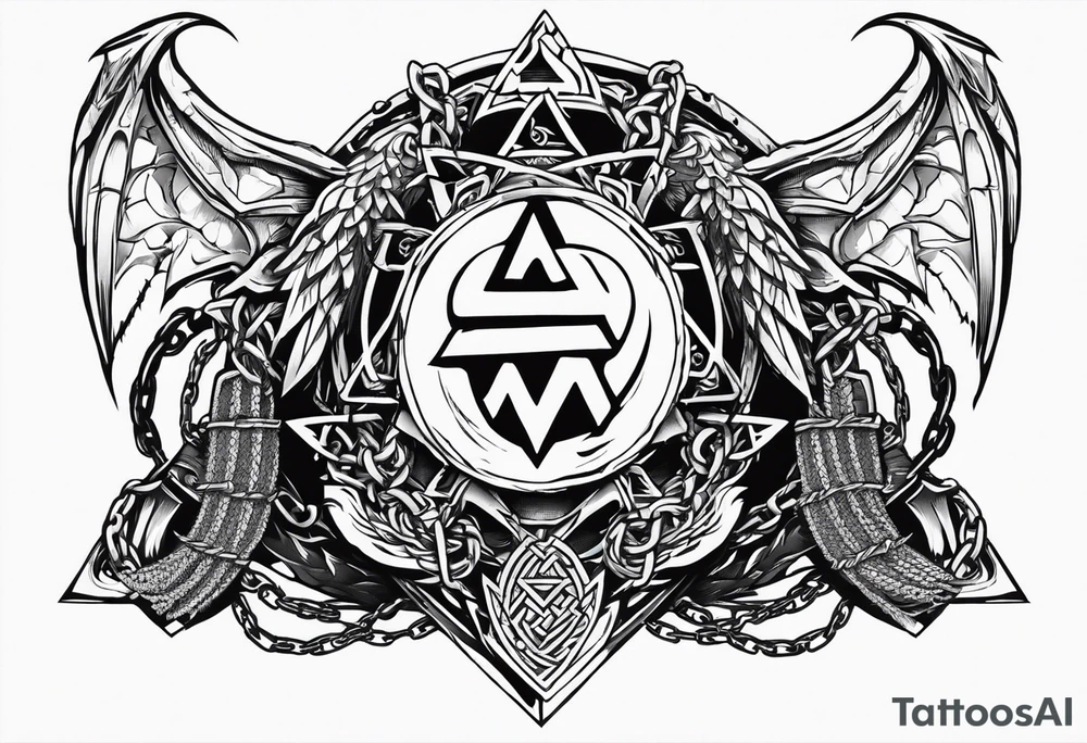 Valhalla sword shield dragon axe Valknut barbed wire chains tattoo idea Valhalla sword shield dragon axe Valknut barbed wire chains tattoo idea