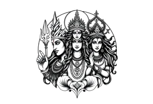 Lord Shiva, Godess Kali, Godess Lilith with the moon phases in the background tattoo idea
