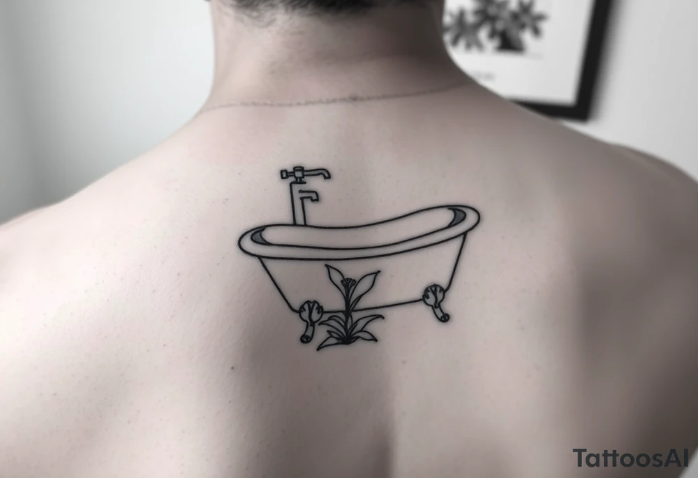 clawfoot bathtub with simple faucet and lily coming up out of the tile floor tattoo idea