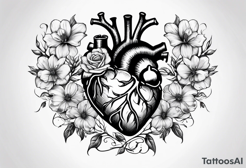 Anatomical flower heart tattoo idea