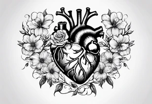 Anatomical flower heart tattoo idea