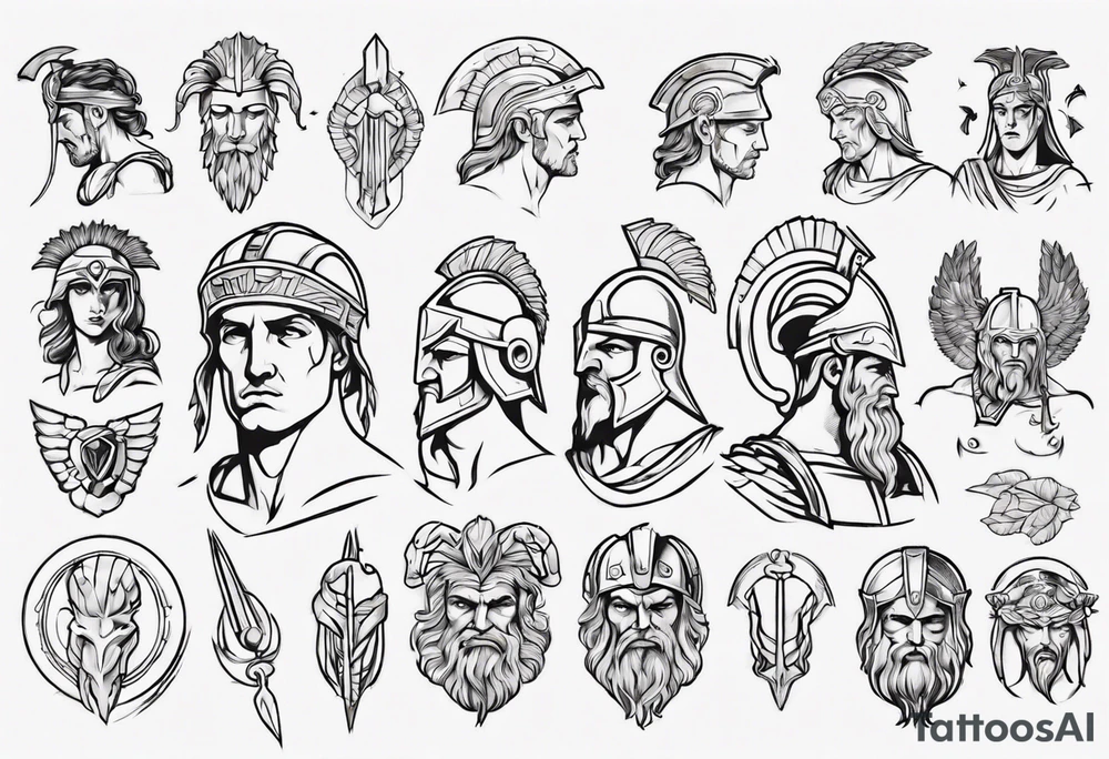 minimalist spartan/ greek/roman mythology fine-linework tattoo idea