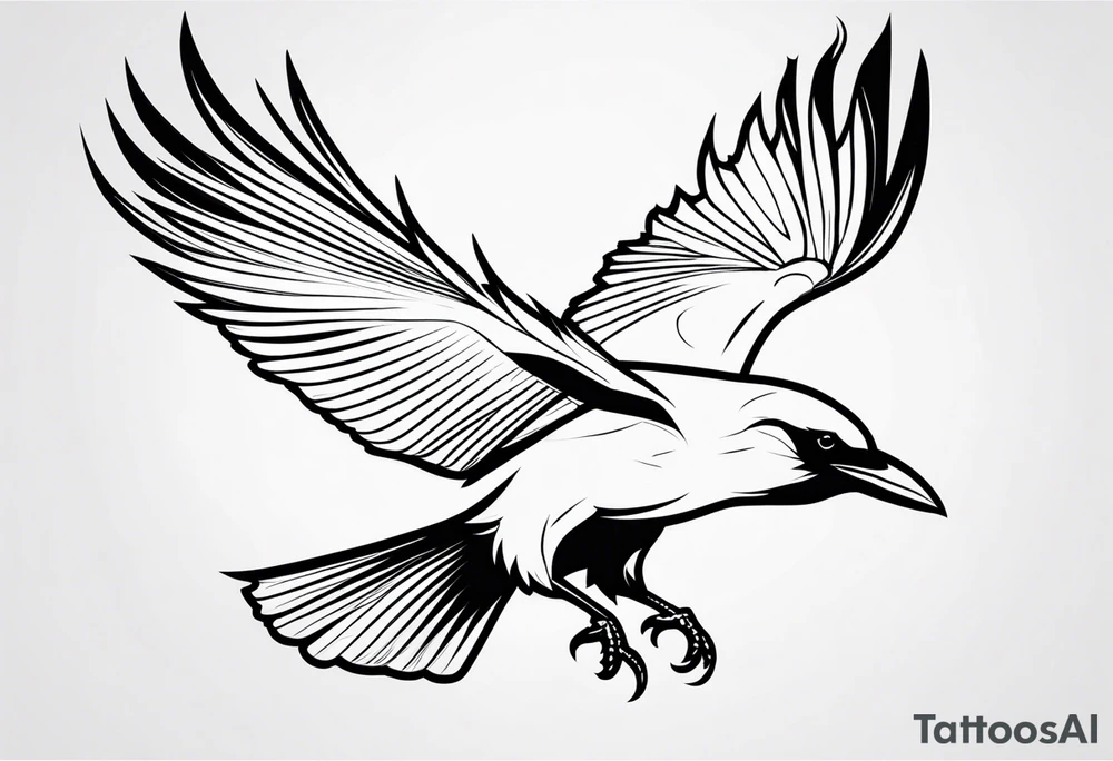 outline of a tall Raven tattoo idea