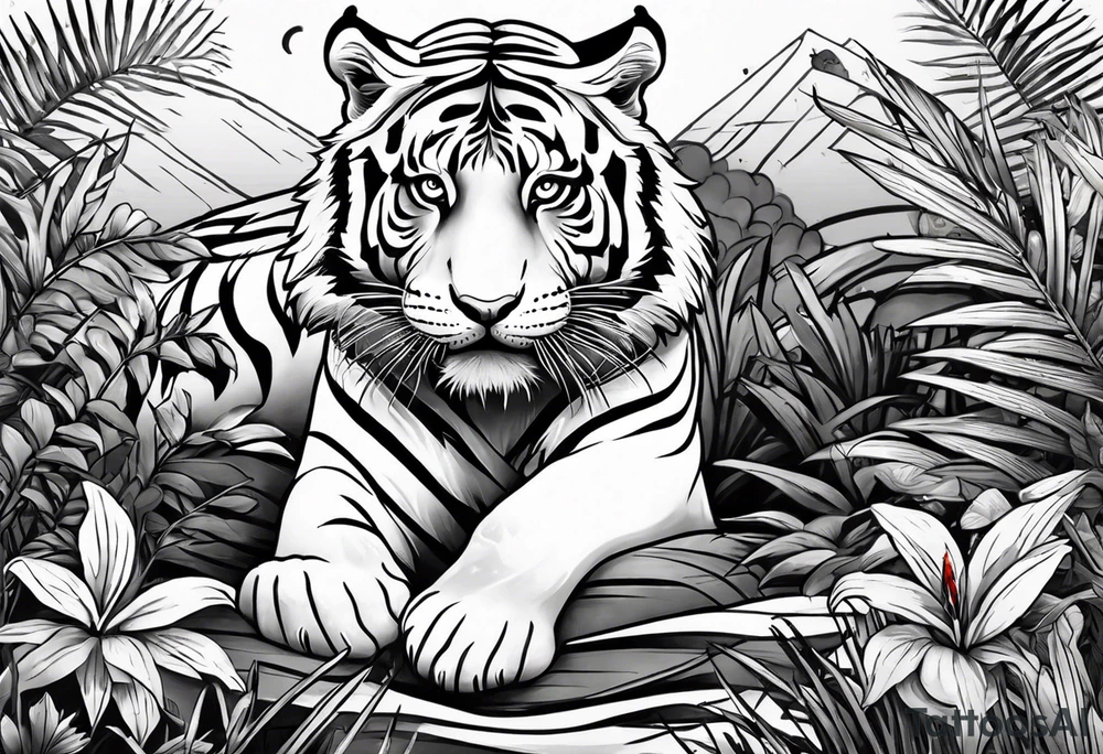 Female tiger in the jungle tattoo idea