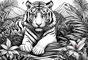 Female tiger in the jungle tattoo idea