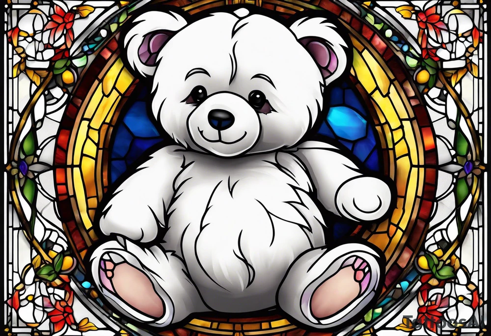 Teddy bear stained glass tattoo idea