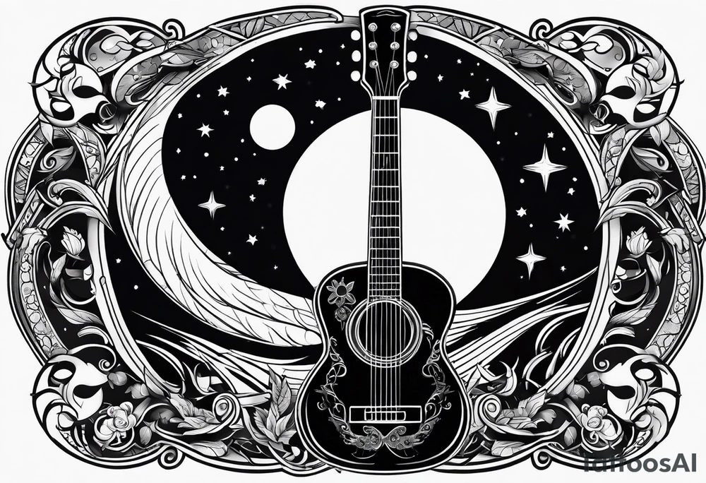 Guitar design moon tattoo idea