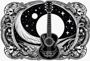 Guitar design moon tattoo idea
