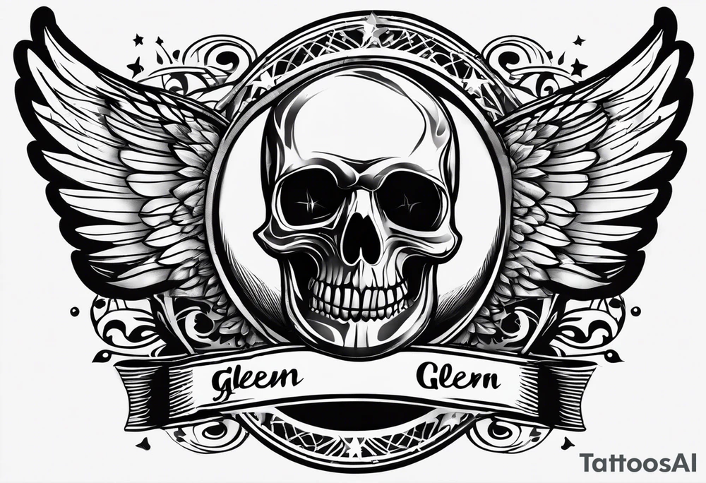 Simple tattoo with the word Glenn on a banner and wings tattoo idea