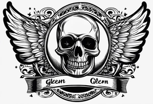 Simple tattoo with the word Glenn on a banner and wings tattoo idea