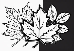 a maple leaf and tudor rose in the forefront with a vertical rectangle on the left side in the background tattoo idea