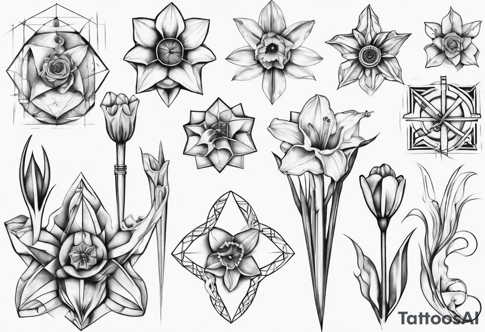 fineline, Daffodil, geometric tattoo idea