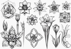 fineline, Daffodil, geometric tattoo idea