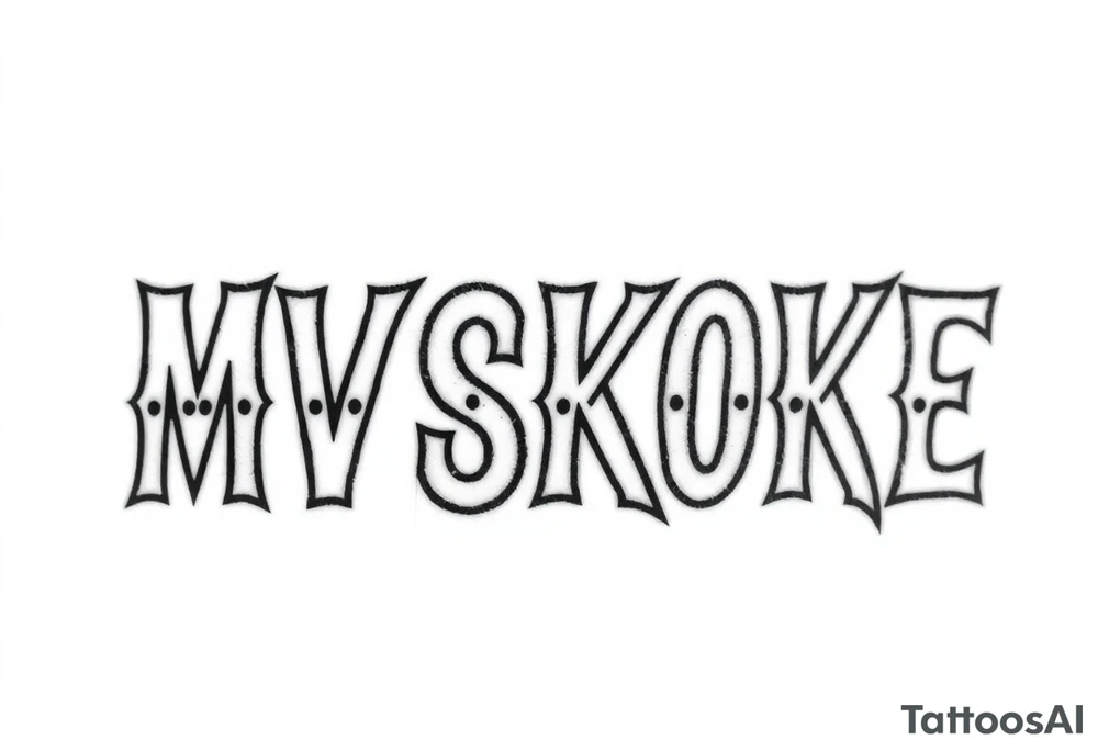 The word “MVSKOKE” shaded with Native American pattern tattoo idea