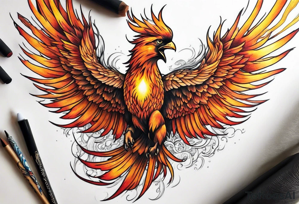 Phoenix riding from the ashes tattoo idea