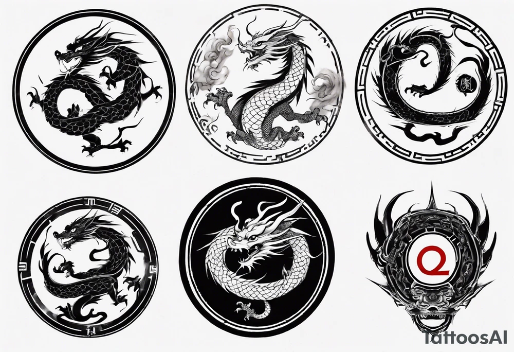 Chinese dragon in a circular shape with "02.03" written on its skin tattoo idea
