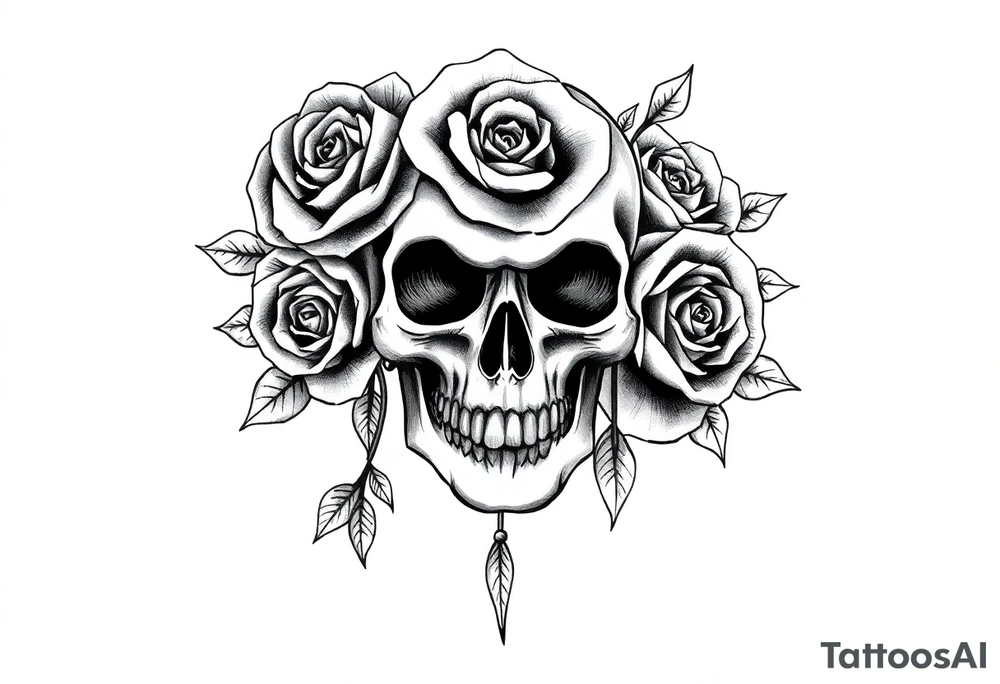 skull and roses tattoo idea