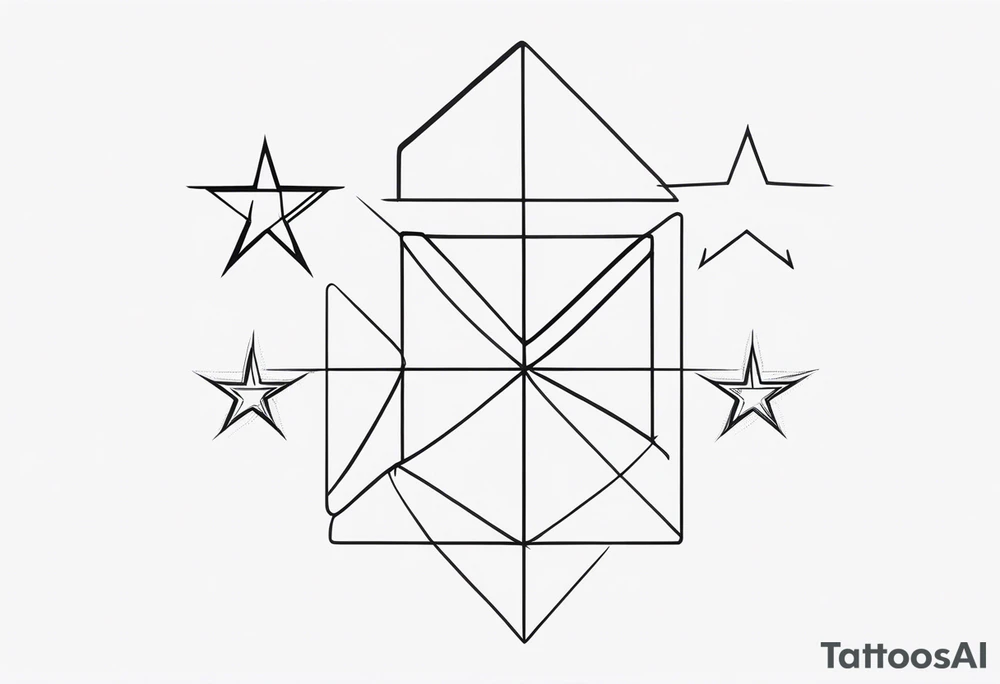 3 stars of different shapes united by a fine line tattoo idea