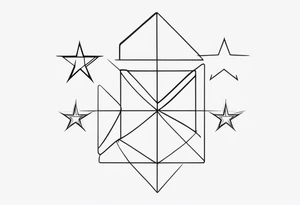 3 stars of different shapes united by a fine line tattoo idea