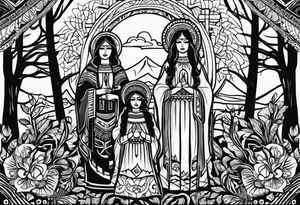 Pacific Northwest
Mexican American inspiration. Shadow of Family of four. Add faith and God, Crosses tattoo idea