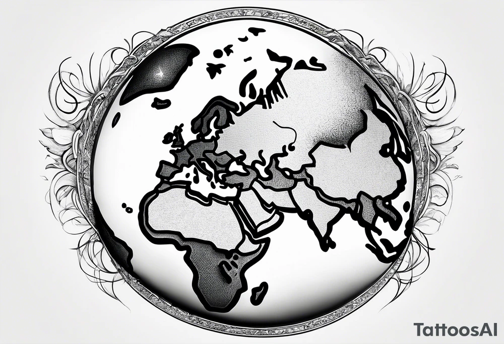 Planet with world map symbolising peace and freedom. Very minimalistic tattoo idea