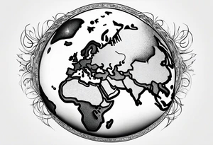 Planet with world map symbolising peace and freedom. Very minimalistic tattoo idea