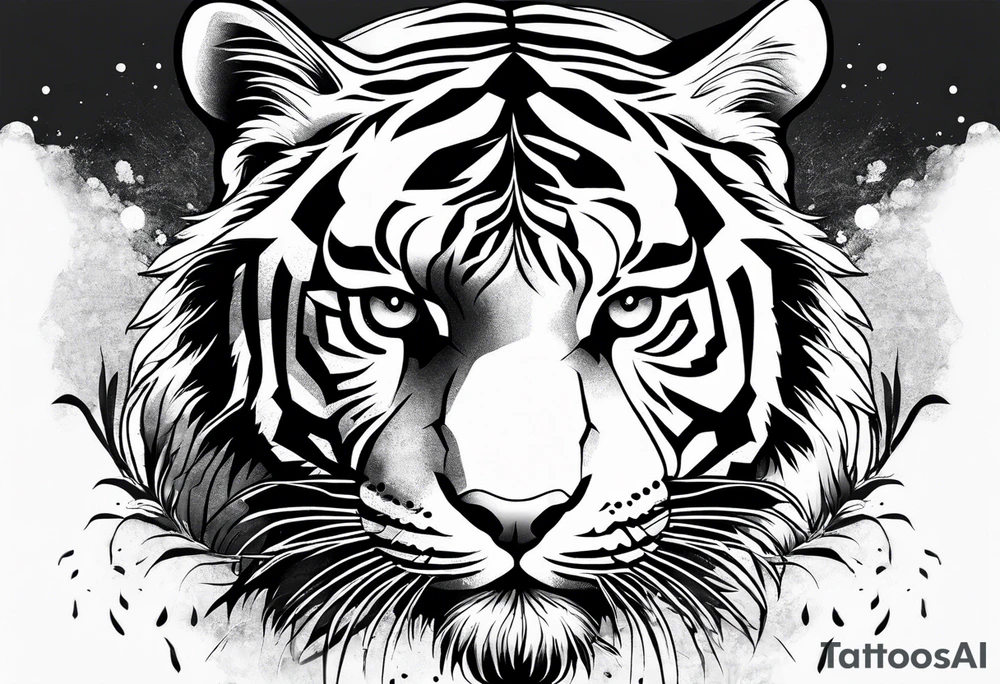minimalist tiger crouching near water tattoo idea