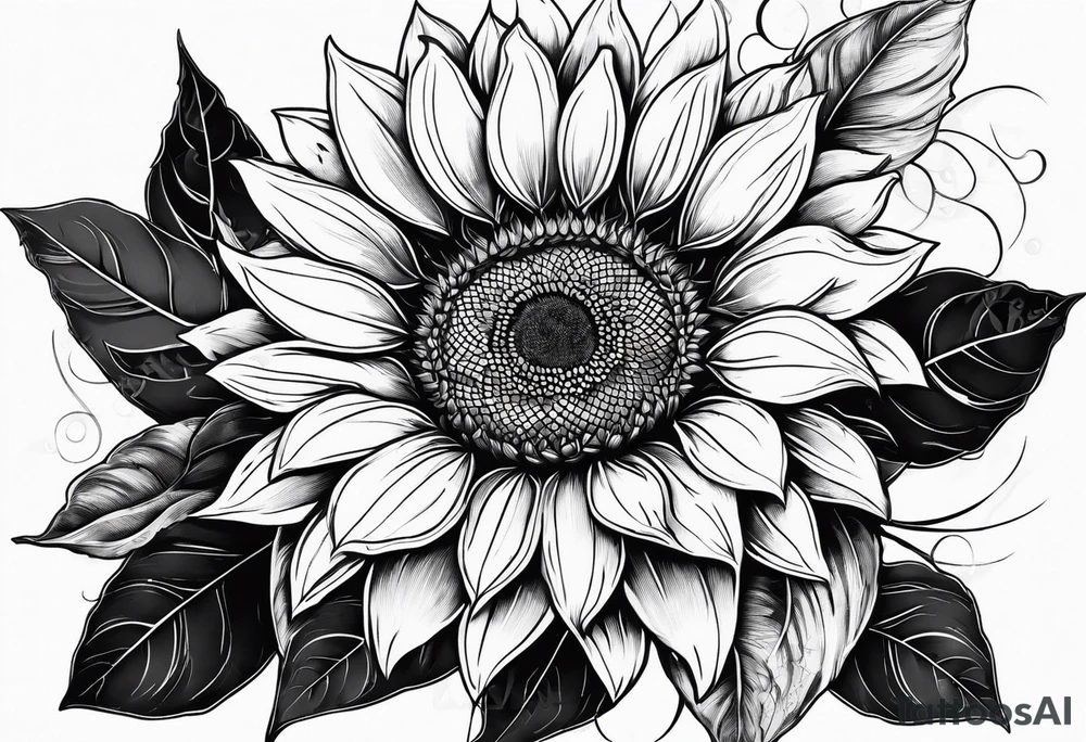 sunflower with leaves geometric tattoo idea