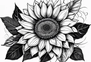 sunflower with leaves geometric tattoo idea