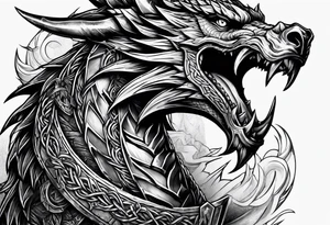 Valhalla sword shield dragon axe Valknut barbed wire chains fire tattoo idea