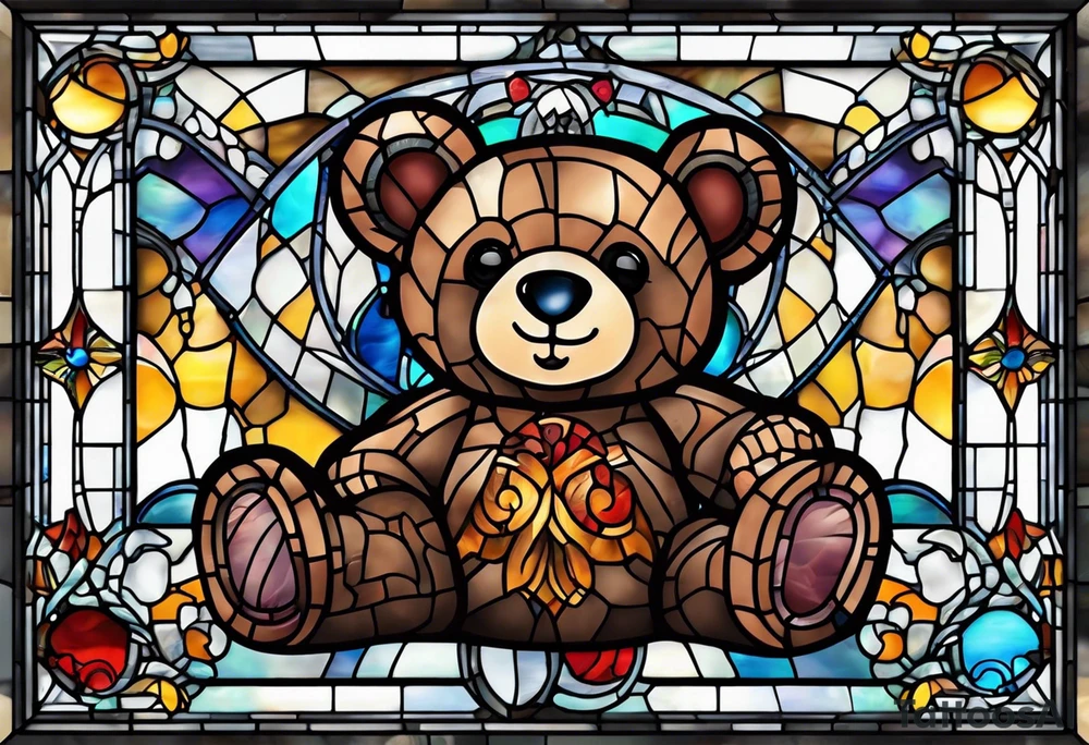 Teddy bear stained glass tattoo idea
