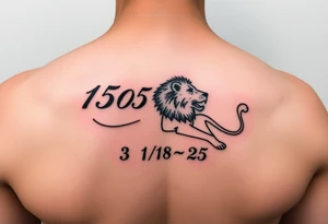 Safarii in cursive with time “15:05” and date “3/18/25” with lion tattoo idea