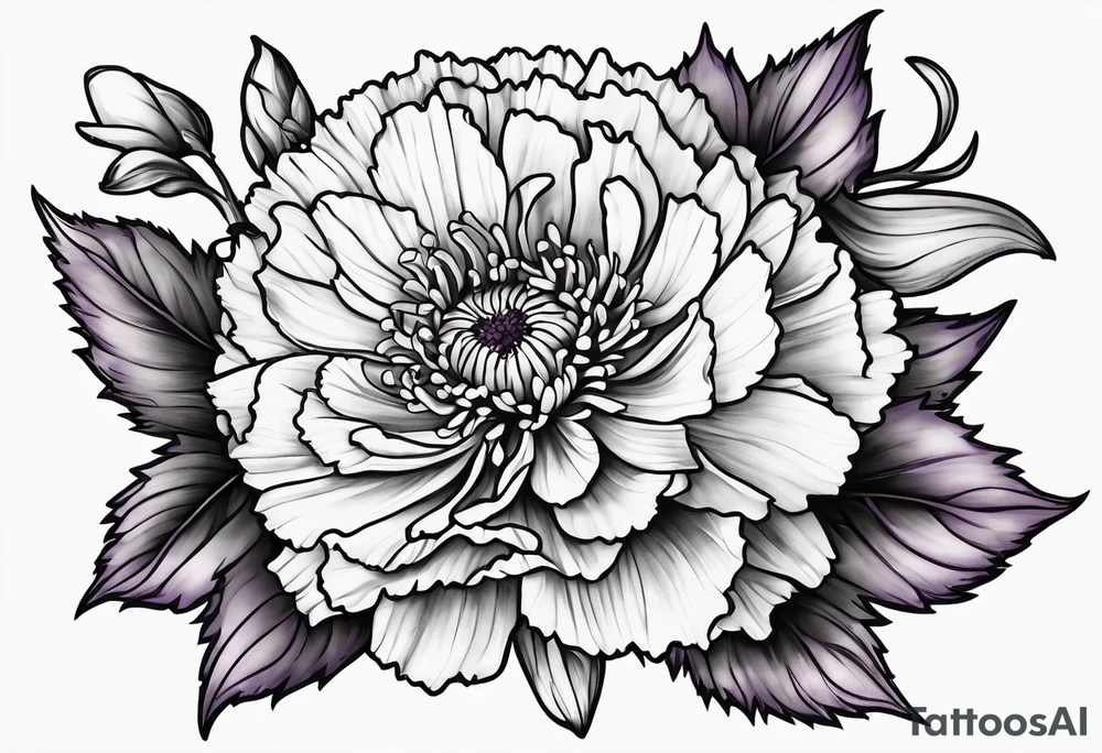 Top view flower arrangement of a carnation aster and violet tattoo idea